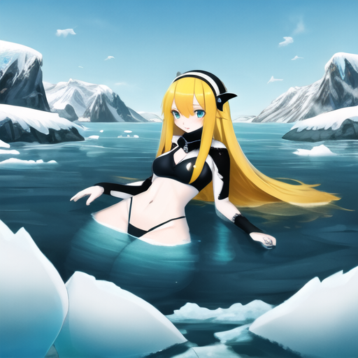 a_girl_with_long_yellow_hair_in_a_black_bikini_in_the_water_among_ice_floes_with_penguins_208864002.png