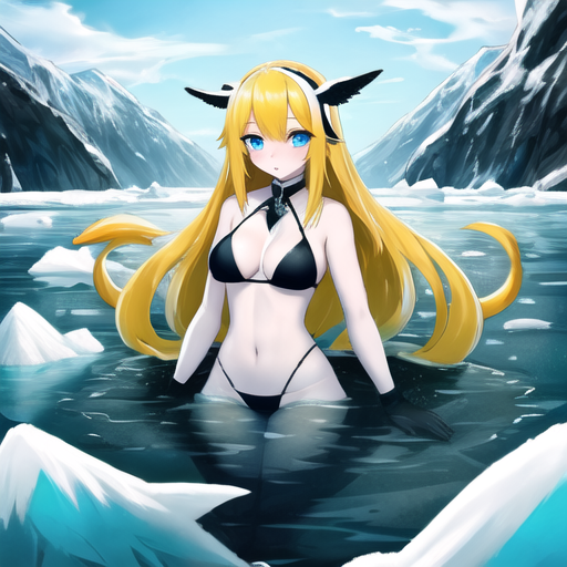 a_girl_with_long_yellow_hair_in_a_black_bikini_in_the_water_among_ice_floes_with_penguins_1873914842.png